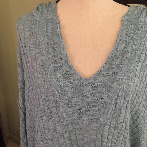 Free People Baja Babe Hooded Hacci Sweater L Blue Oversized Pullover Beachy, M - Picture 7 of 12